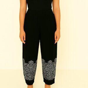 Black Linen Embroidered Womens Bohemian Festival Pants Size Med 10/12